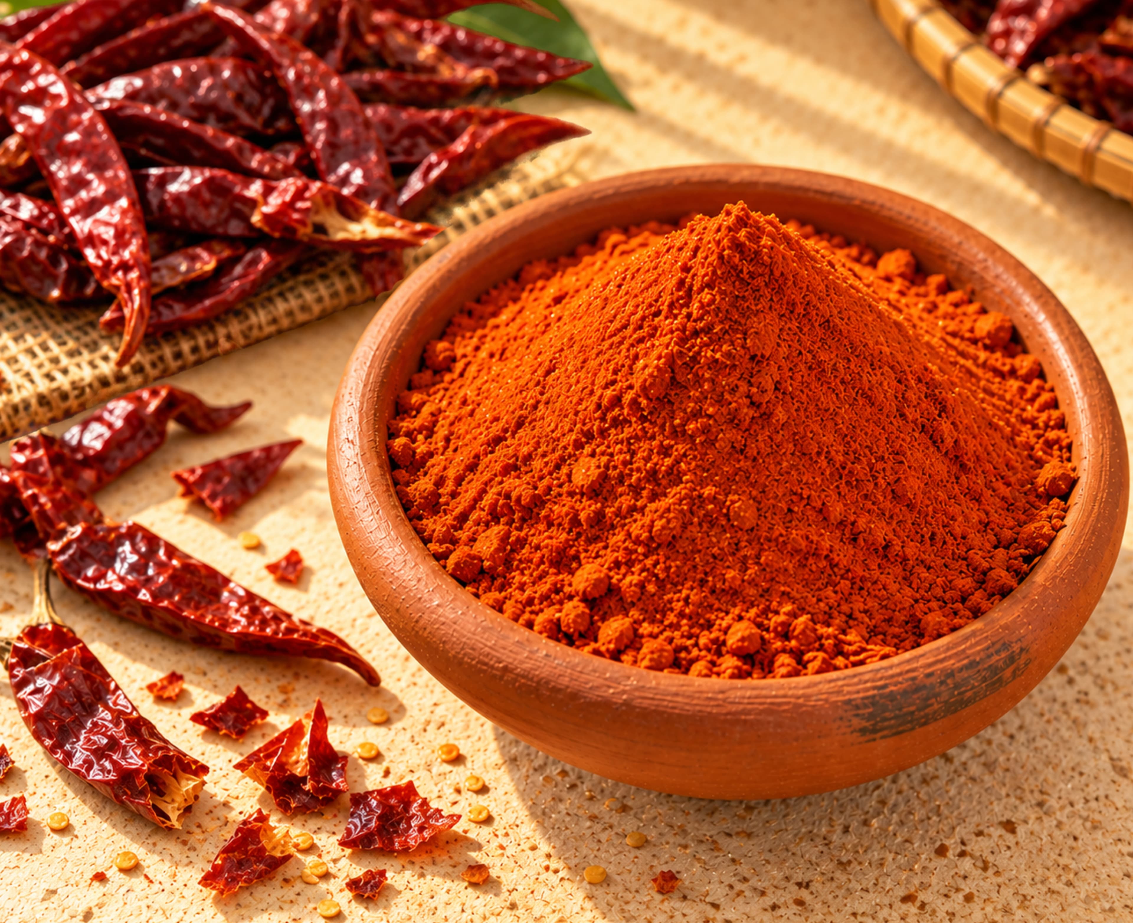 Homemade milagai thool (red chilli powder) from Thanjavur