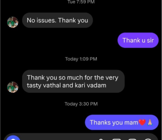Customer chat: tasty vathal and kari vadam