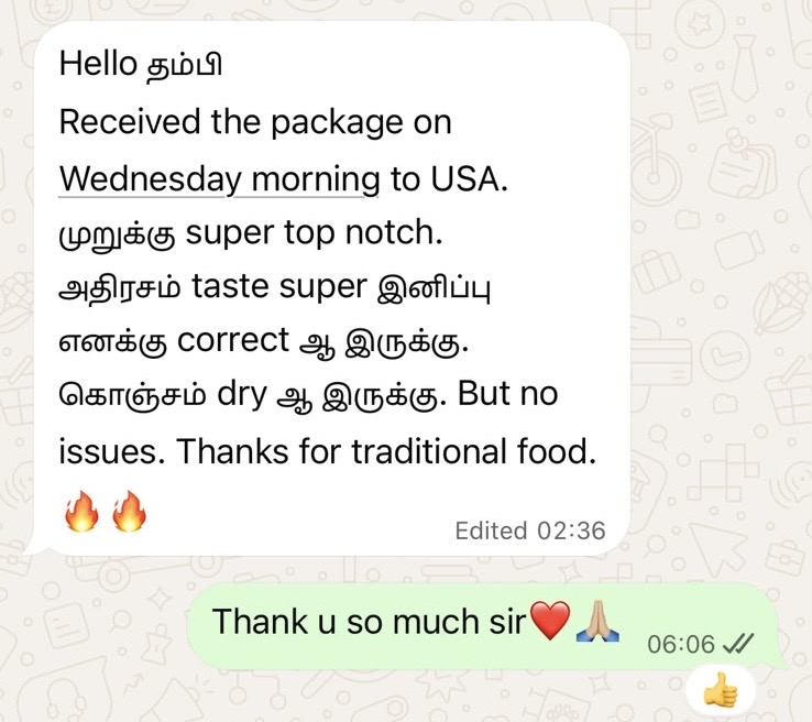Customer review of Thanjai Thaniyam homemade products